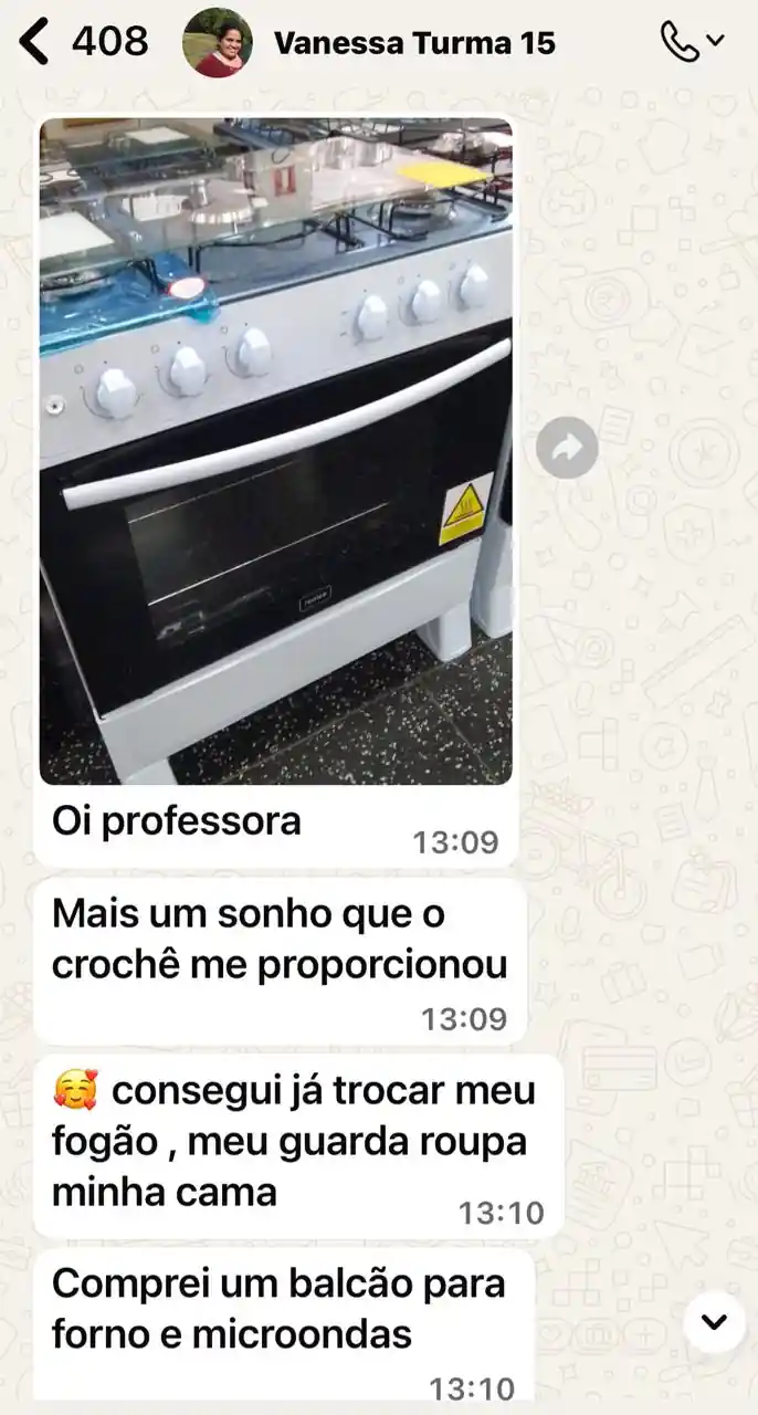 Depoimento de aluna sobre resultados com crochê